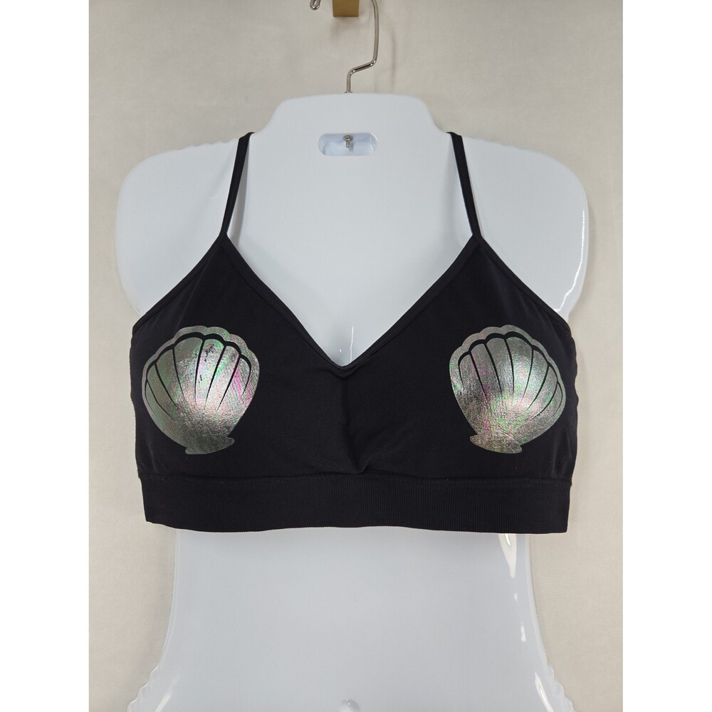 Flirtitude Black Bralette Iridescent Seashell Mermaid Crisscross Straps Size XL